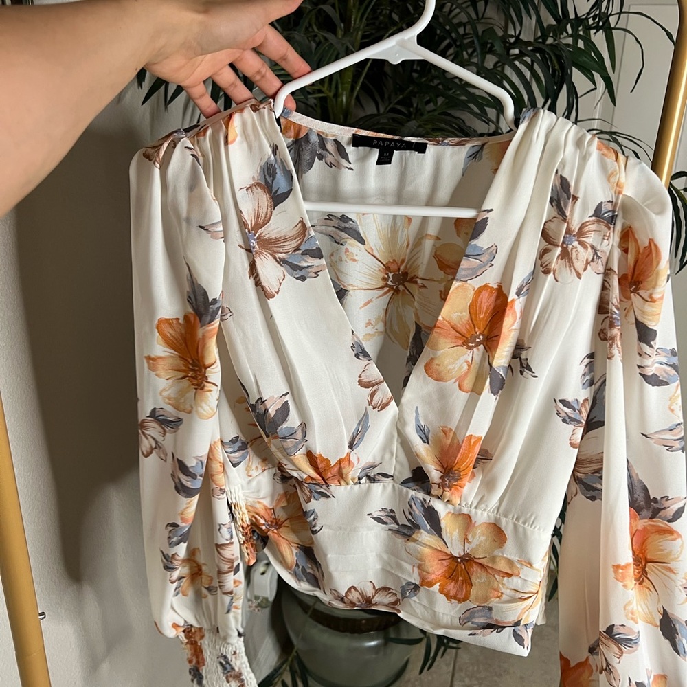 Floral Print Women's Top - White and Orange